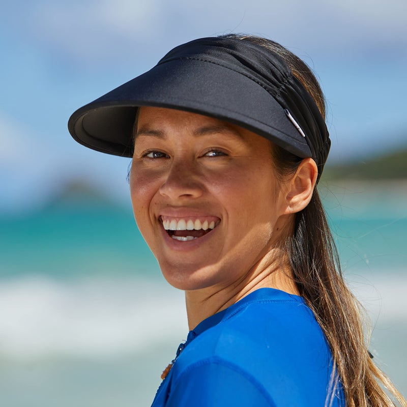 UV SKINZ Womenâ€™s Swim Visor with UPF 50+ Sun Protection â€“ Womens Pool Hat, Womens Sun Visor Hat - Black - Image 2